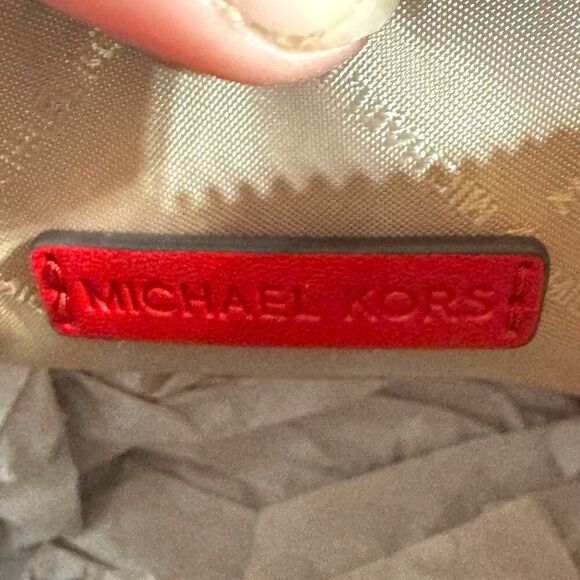 Michael Kors Cora Bright Red Sequin Plaid Medium Zip Pouchette w/ Strap NEW $428 - Picture 11 of 11